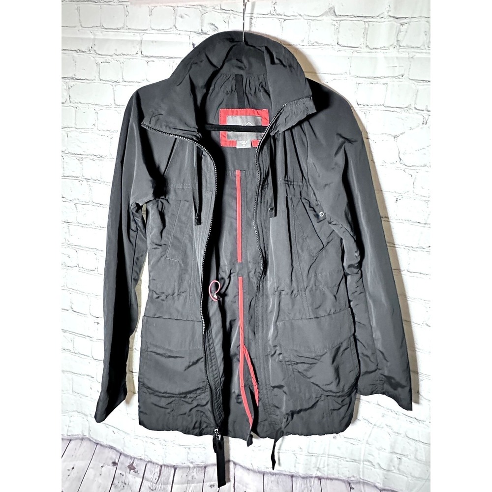Eddie Bauer Womens Black Nylon Utility Field Jacket Windbreaker XS Cinched Waist